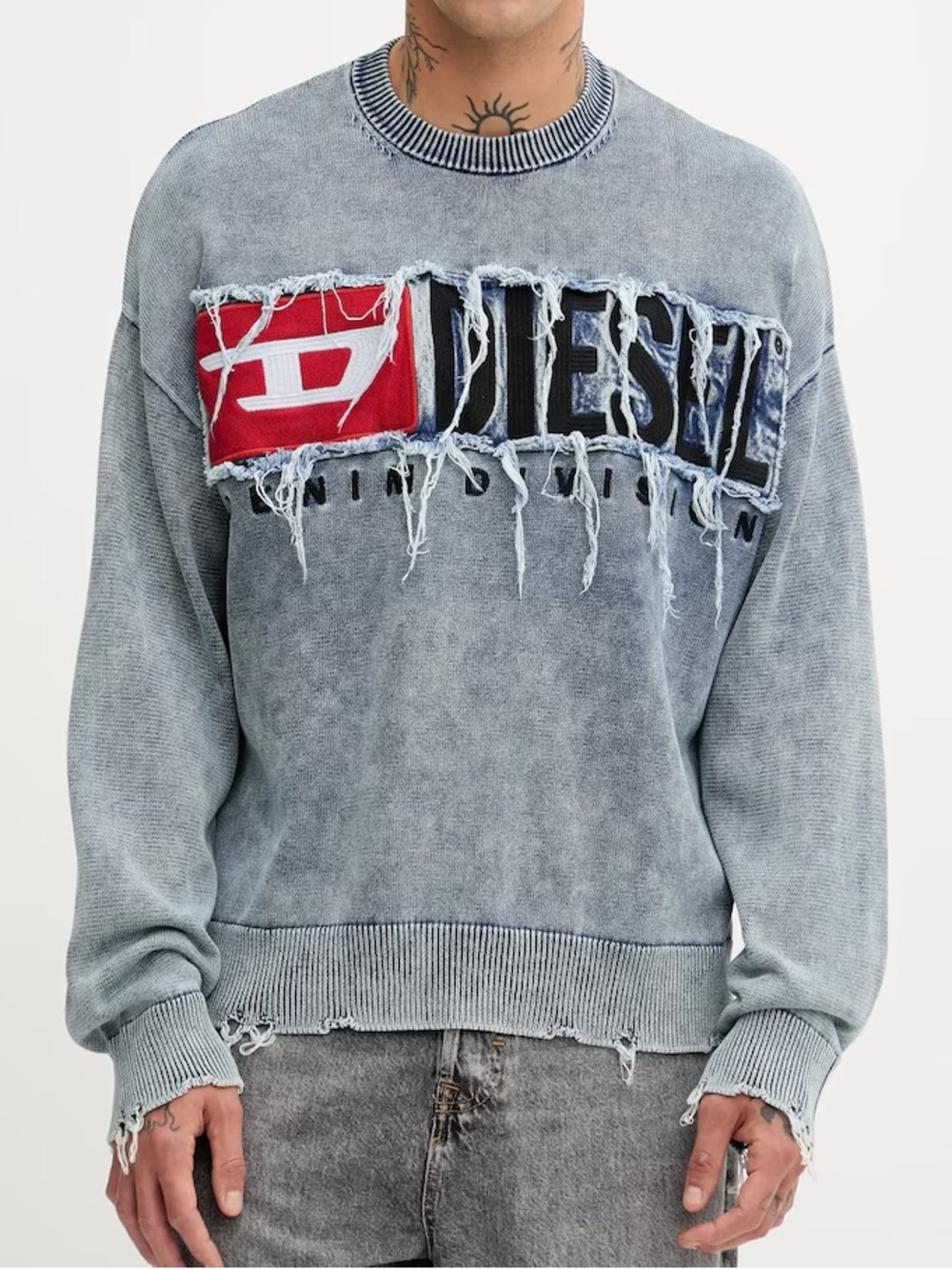 NEW $475 Diesel K-FRONZI Sweater Distress Denim Detail